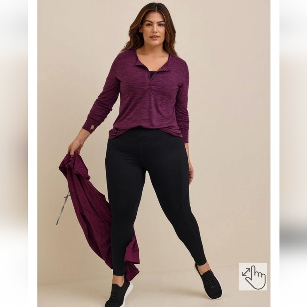 New Torrid Happy Camper Lyocell Henley Long Sleeve Active Tee, purple Sz L 0x - Picture 2 of 5